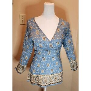 VTG Dressbarn Womens Y2K Boho Babydoll Top Size M Mixed Print Fairy Hippie NWT